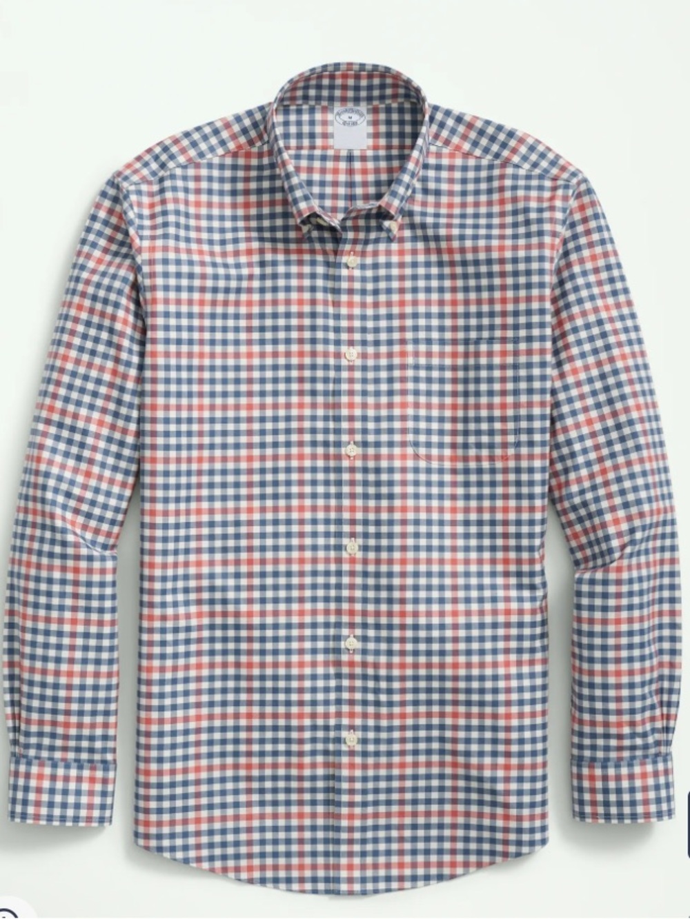 Brooks Brothers Cotton Non-Iron Twill Polo Button Down Collar, Gingham Shirt